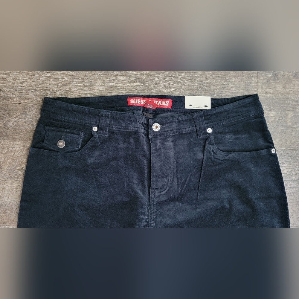 Y2K Vintg Guess‎ Flared Corduroy Pants Womens 34 Black Stretchy Low-Mid Rise NWT - Picture 3 of 12
